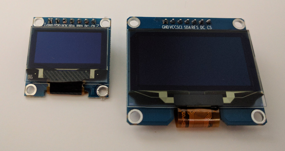 0.96 inch SSD1306 driven display and 1.54 inch SSD1309 driven display side-by-side (top)
